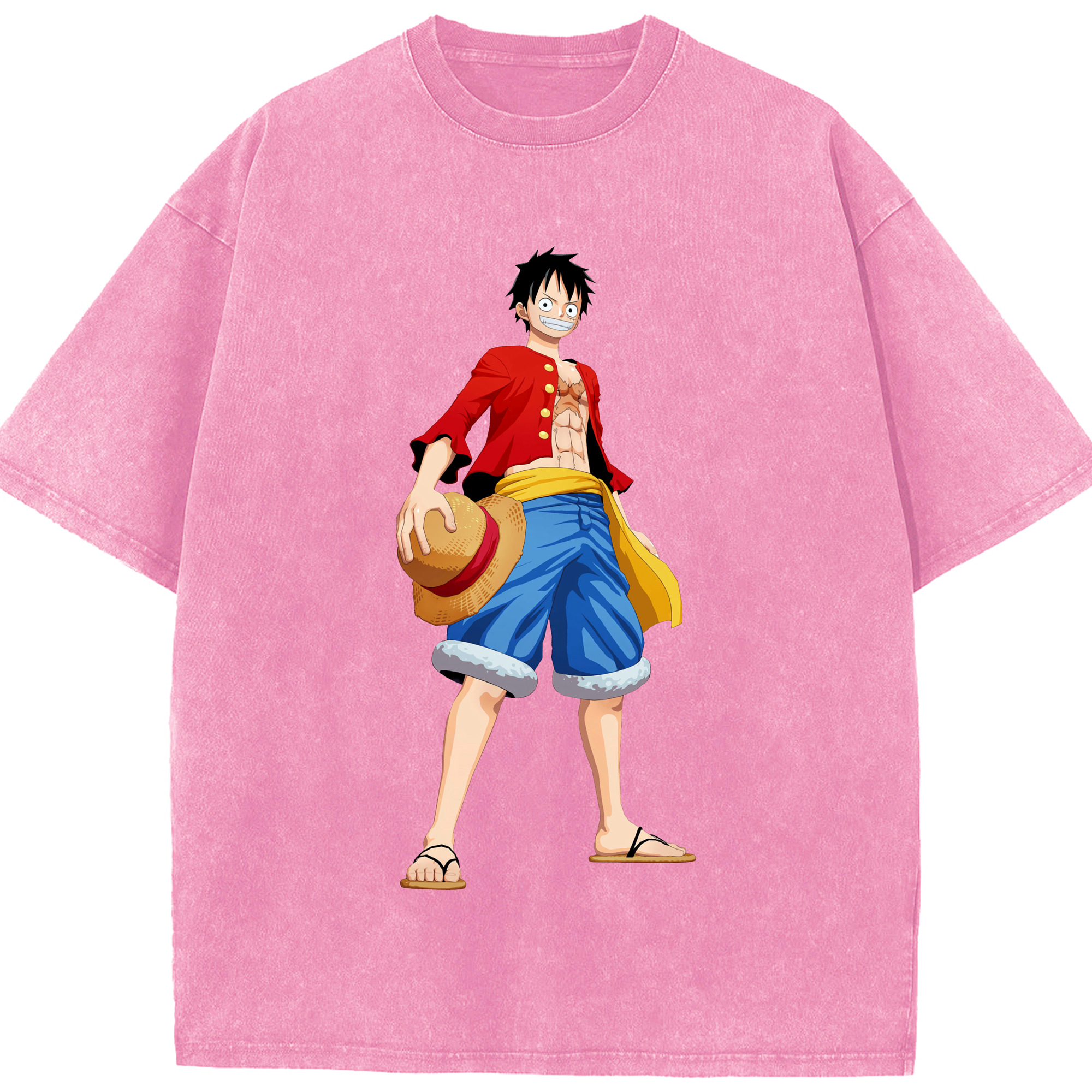 ワンピース モンキー・D・ルフィ ONE PIECE Monkey D. Luffy 綿100% ヴィンテージ風 半袖Tシャツ（フロントプリント）